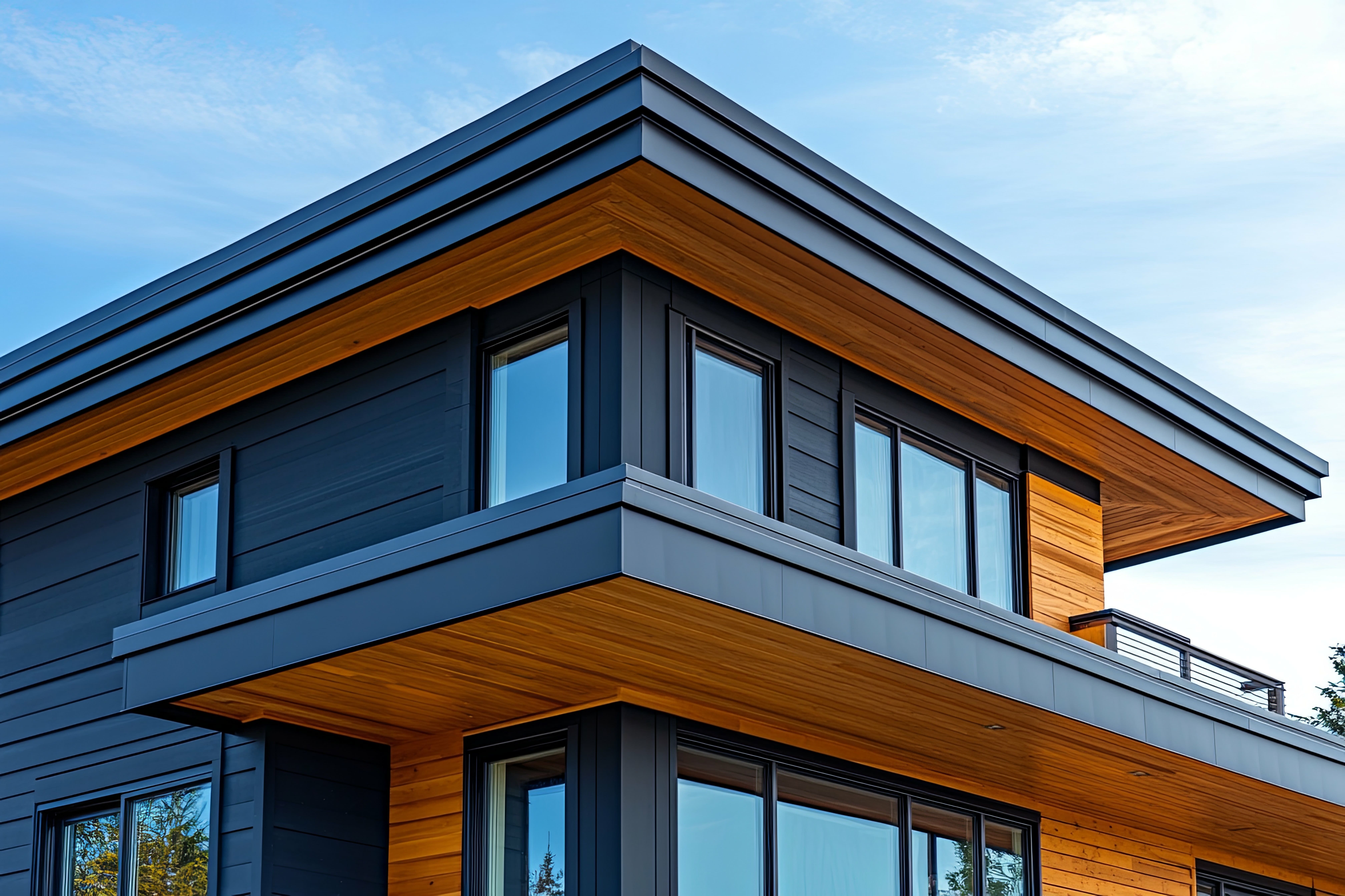 The exterior of a modern style residential home building